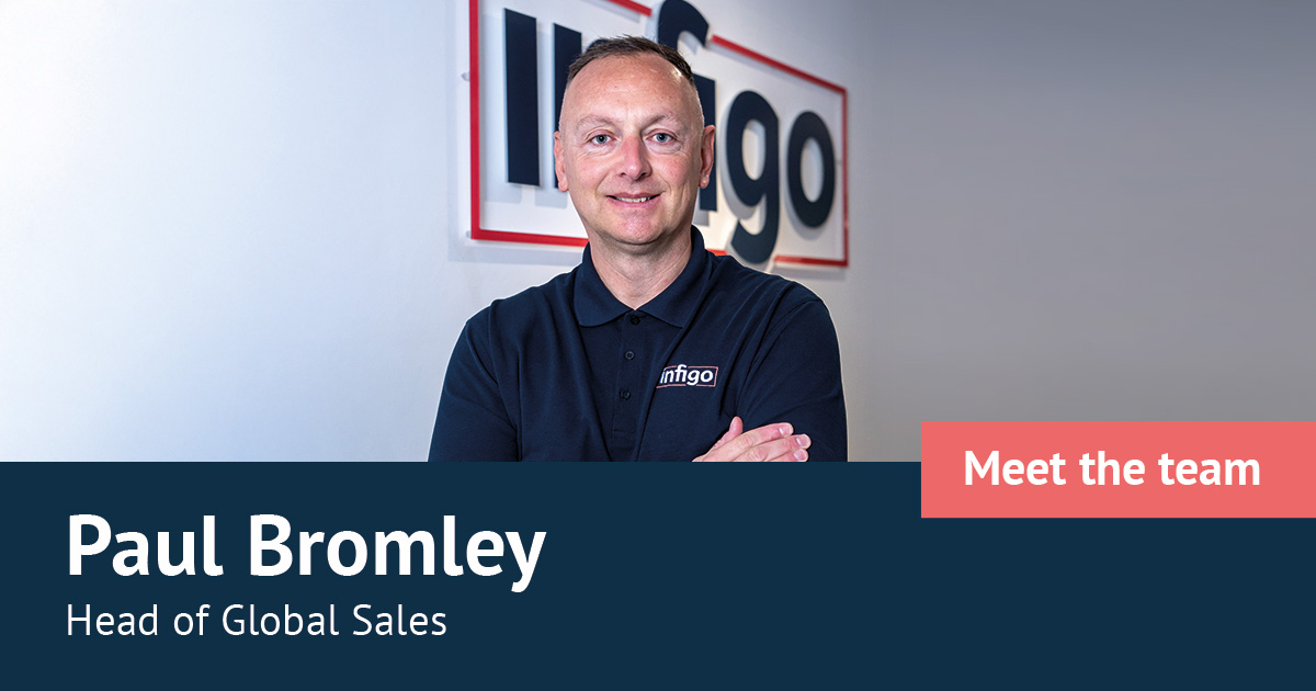 Paul Bromley in front of Infigo logo